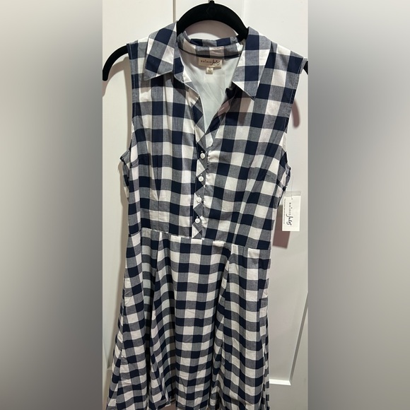 Navy/White Gingham Collared Sleeveless Dress - NWT - Picture 1 of 7